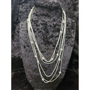 Liz Claiborne Silver-Tone Layered Beaded Station Necklace 36"